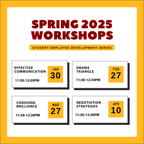 Graphic with info about student employee workshops 