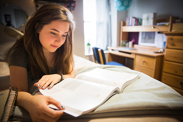 student studying in room